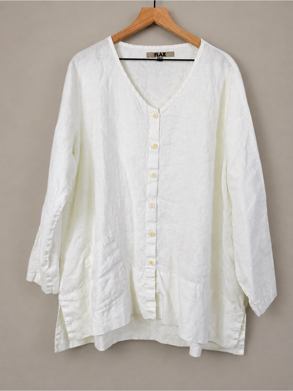 FLAX Women’s Linen Button Front Tunic Top White Size L